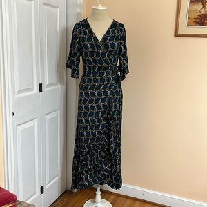 Silk & Salt Journey African Peacock Maxi Dress Sz M